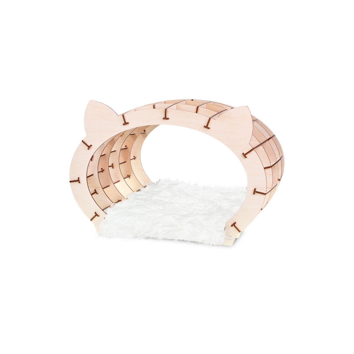 EWA 3D Bouwpakket Houten Huisje voor uw Kat met Wit Pluche Vachtje, 1751, 48x36,2x45,6cm