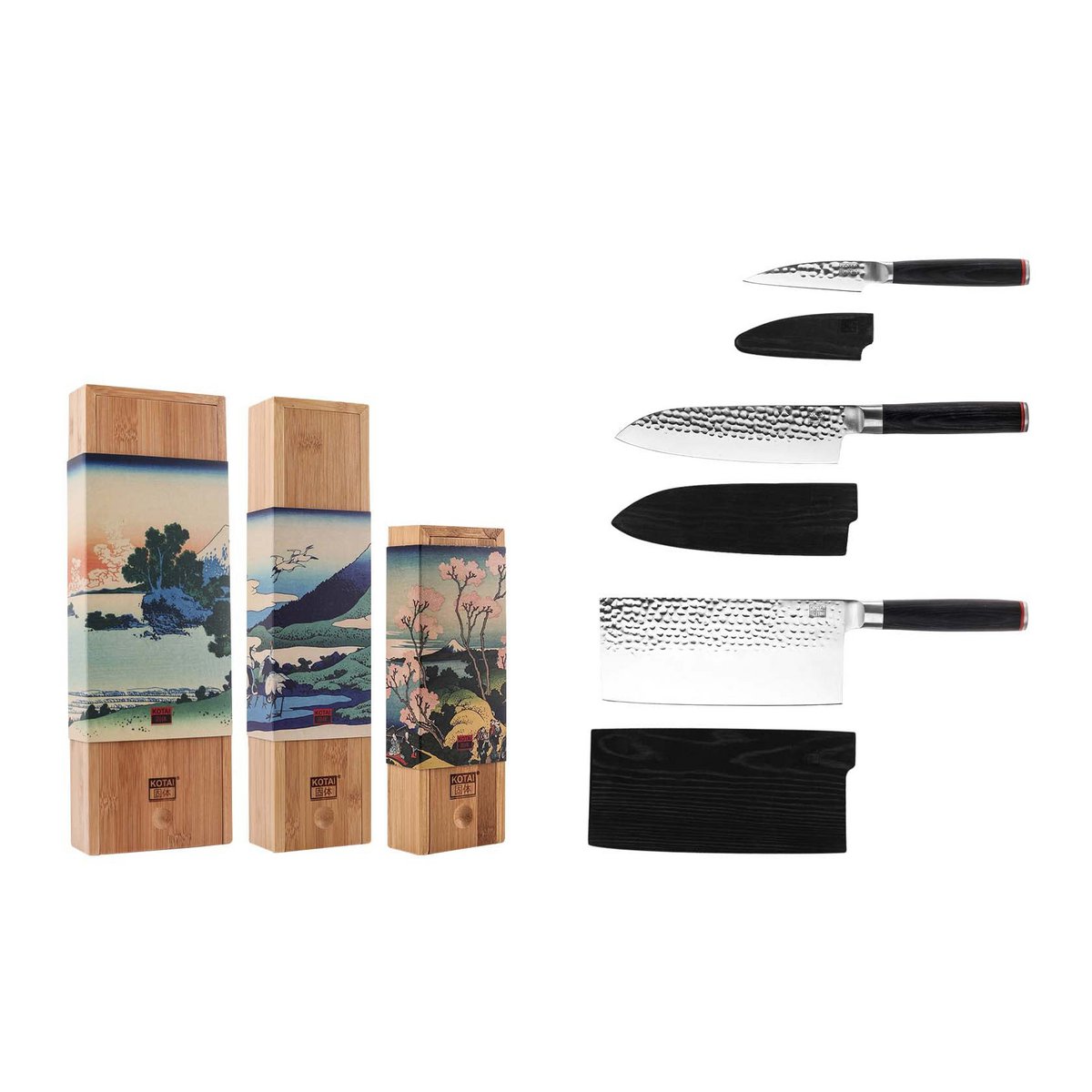 Messenset - The Asian Set: 3 messen (schilmesje + santoku + hakmes)
