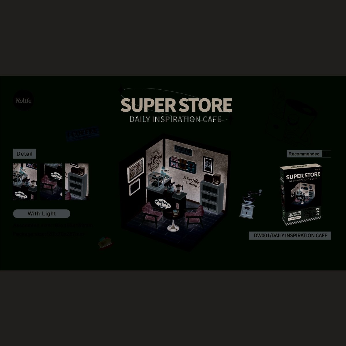 DIY Huisje Super Store Daily Inspiration Café, Robotime, DW001, 16,3x16,3x15,2cm