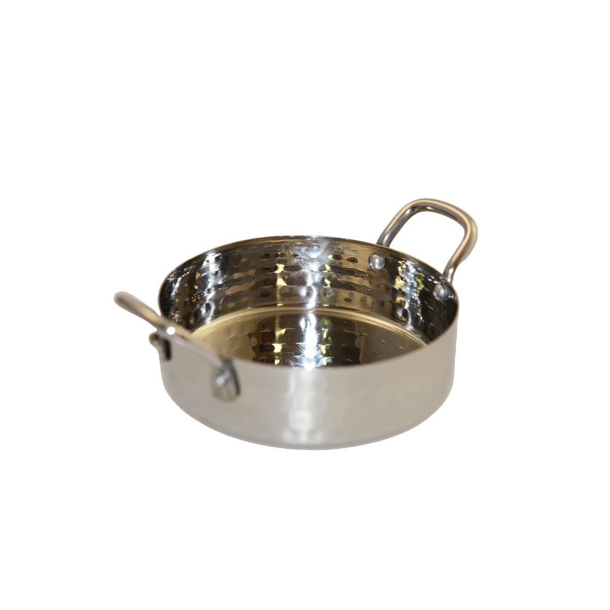 MINI GEHAMERDE RONDE STOOMBAK MET TWEE HANDVATTEN 12X12X4CM