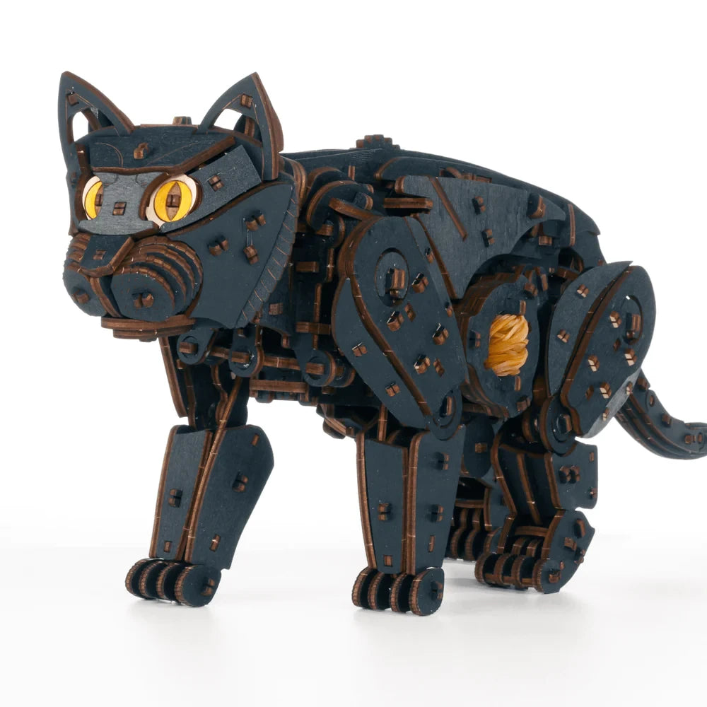 3D Houten Puzzel Mechanische Wilde Zwarte Kat/ Wild Black Cat, Eco Wood Art, 598, 47,6x11x18,9cm