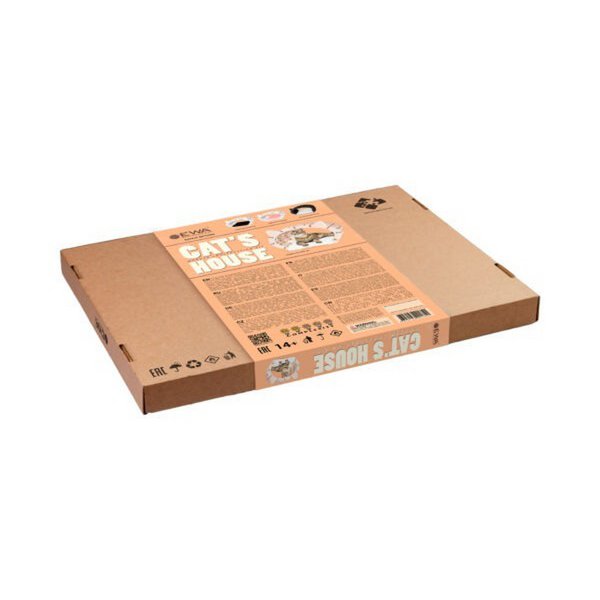 EWA 3D Bouwpakket Houten Huisje voor uw Kat met Wit Pluche Vachtje, 1751, 48x36,2x45,6cm