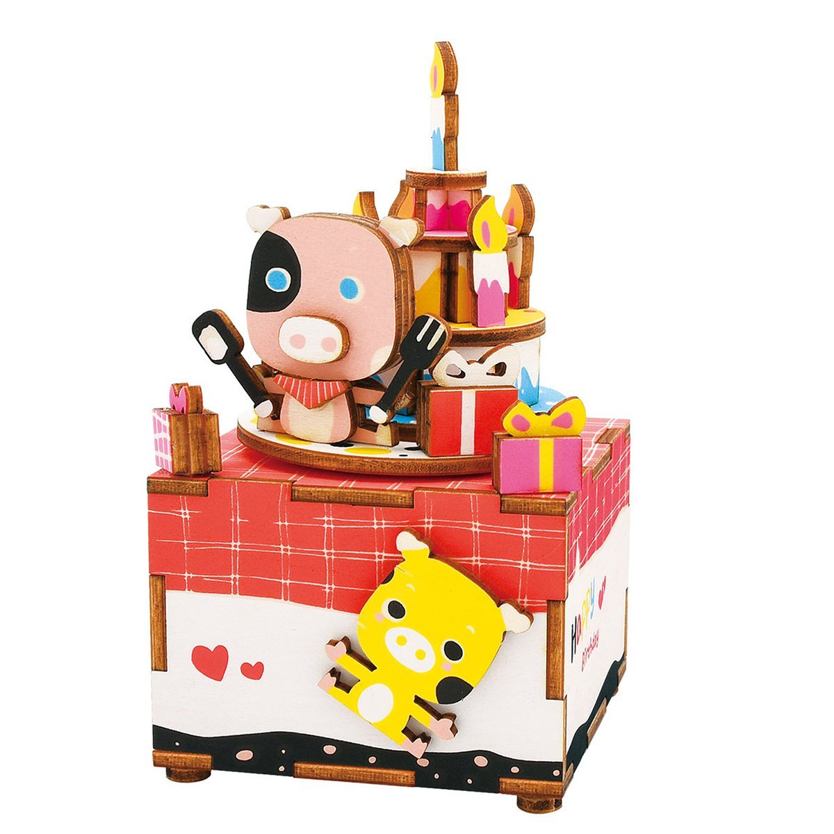 Muziekdoos Hout DIY 3D Puzzel Happy Birthday, Robotime, AM309, 7,3x8,5x13cm