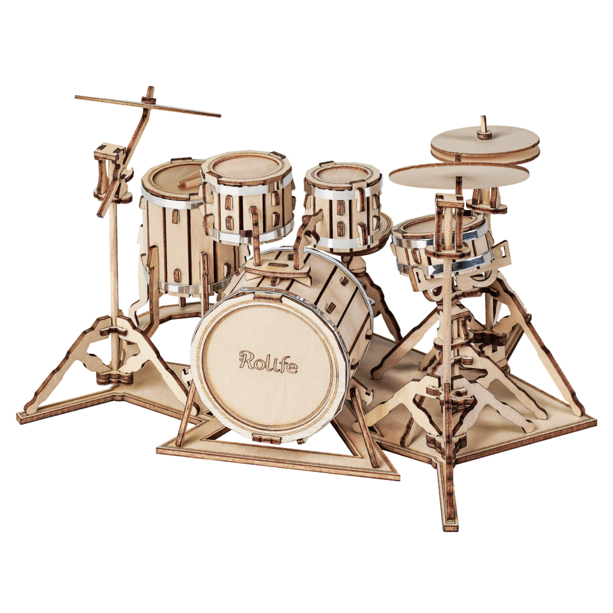 3D Houten Puzzel Muziekinstrument Drumstel, Robotime, TG409, 19x13,5x11cm