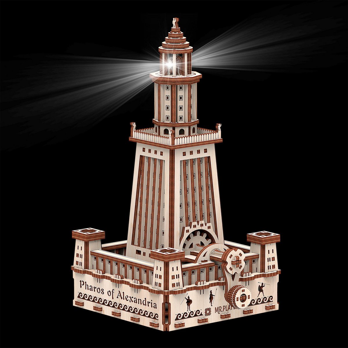 Mr. Playwwod 3D Houten Puzzel Lighthouse Alexandria incl. verlichting, 10208, 18,5x16x29,8cm