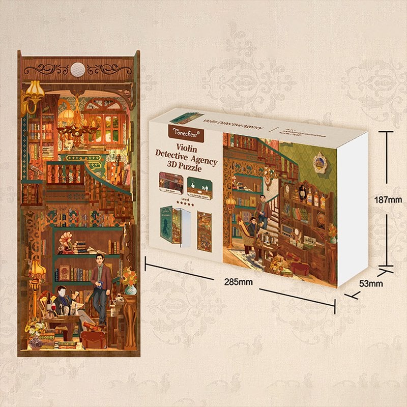 DIY Book Nook Boekensteun Violin Detective Agency inclusief Dust-cover, Tone-Cheer, TQ117, 18 x 9,8 x 24,5 cm
