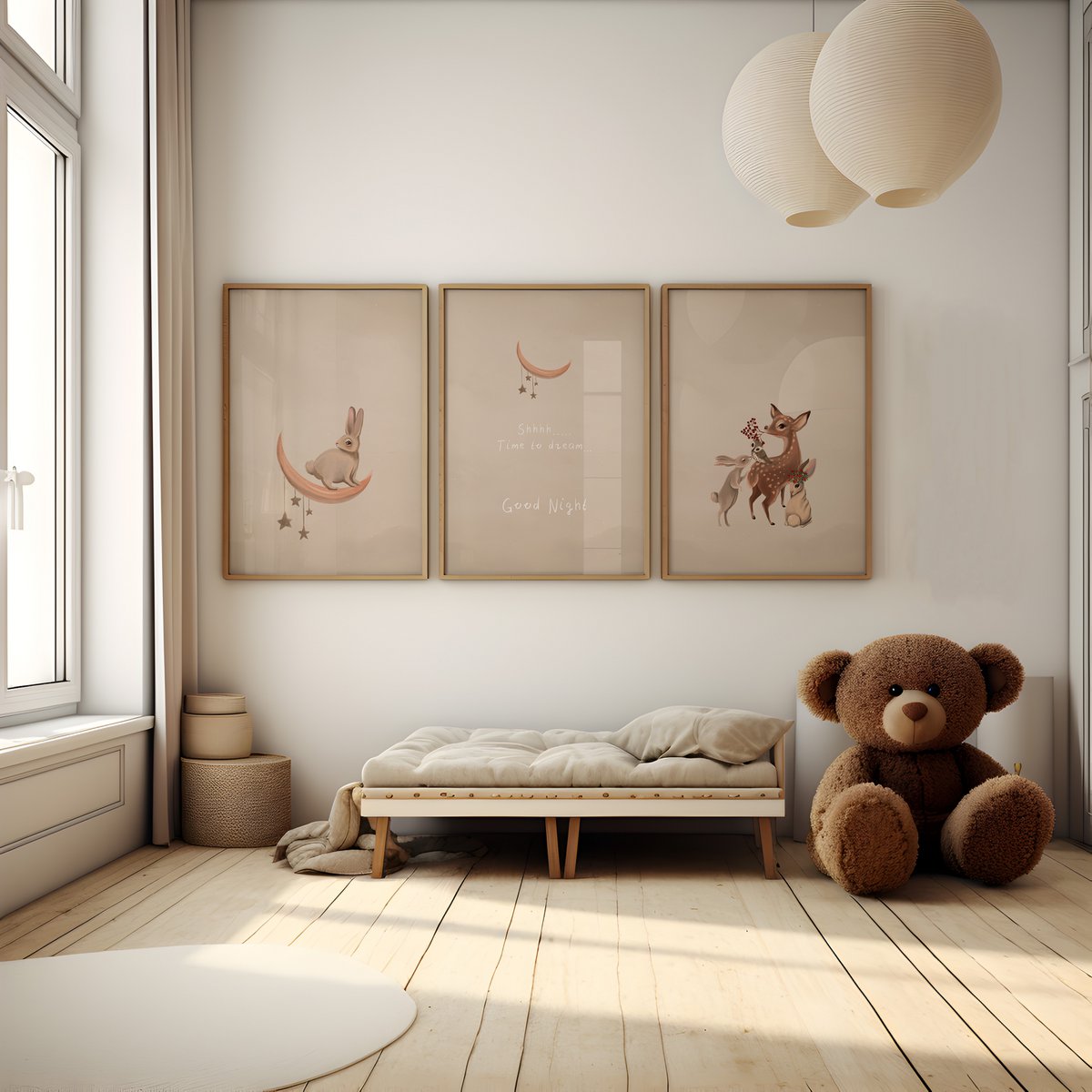 Set van 3 posters - Bosdieren vriendjes beige | Enchanted forest - Bosdieren - Kinderkamer poster - Babykamer poster - Wanddecoratie