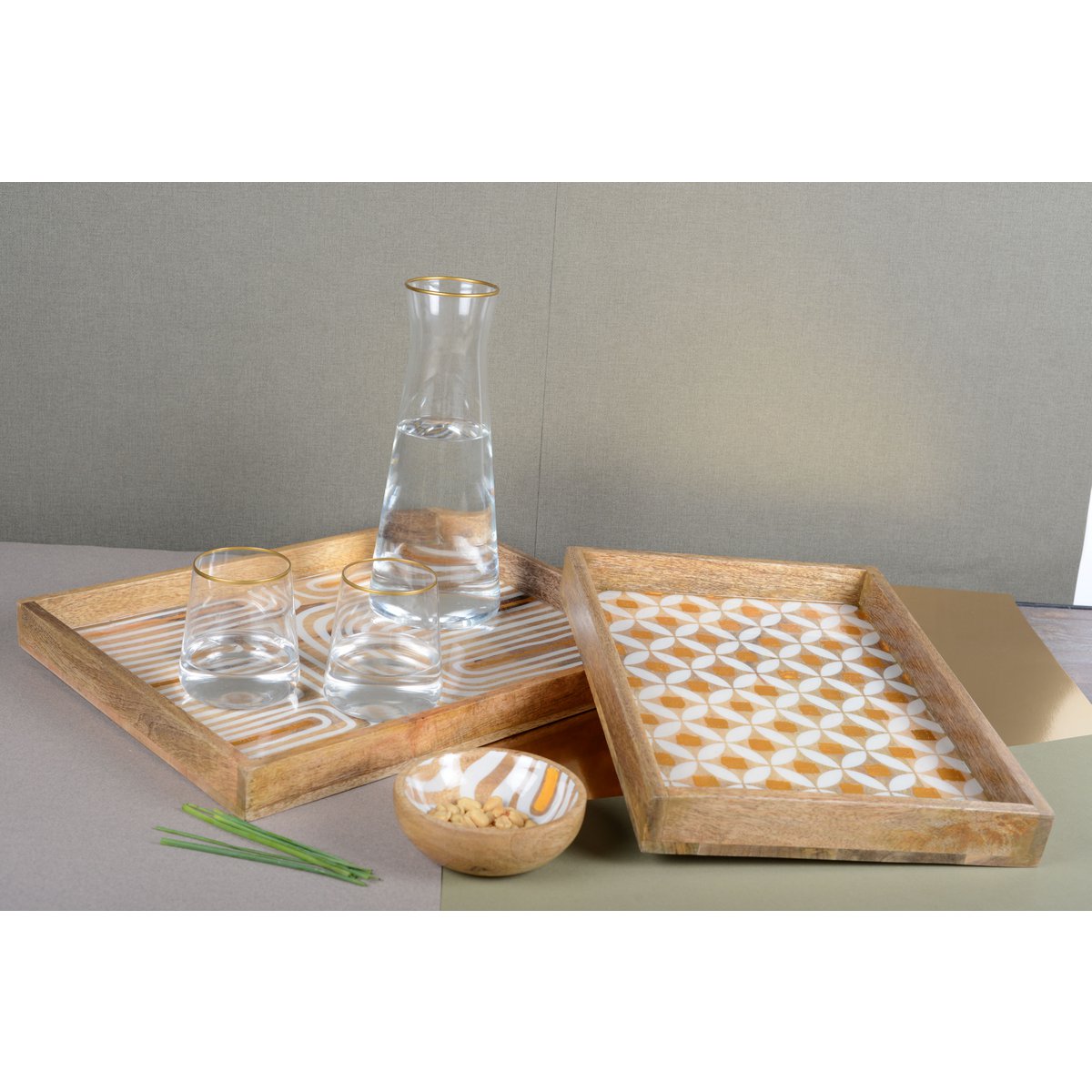 WATERGLAZEN MAT GOUD RAND - SET VAN 6