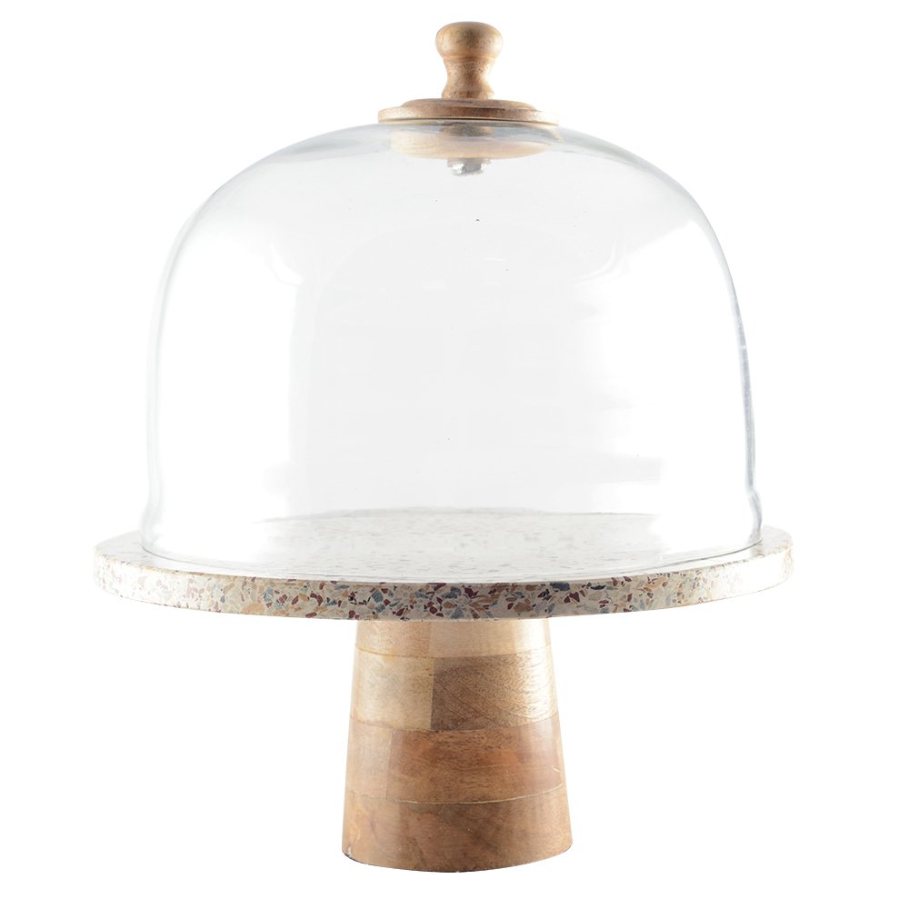 CAKESCHOTEL OP VOET MET GLAZEN KLOK