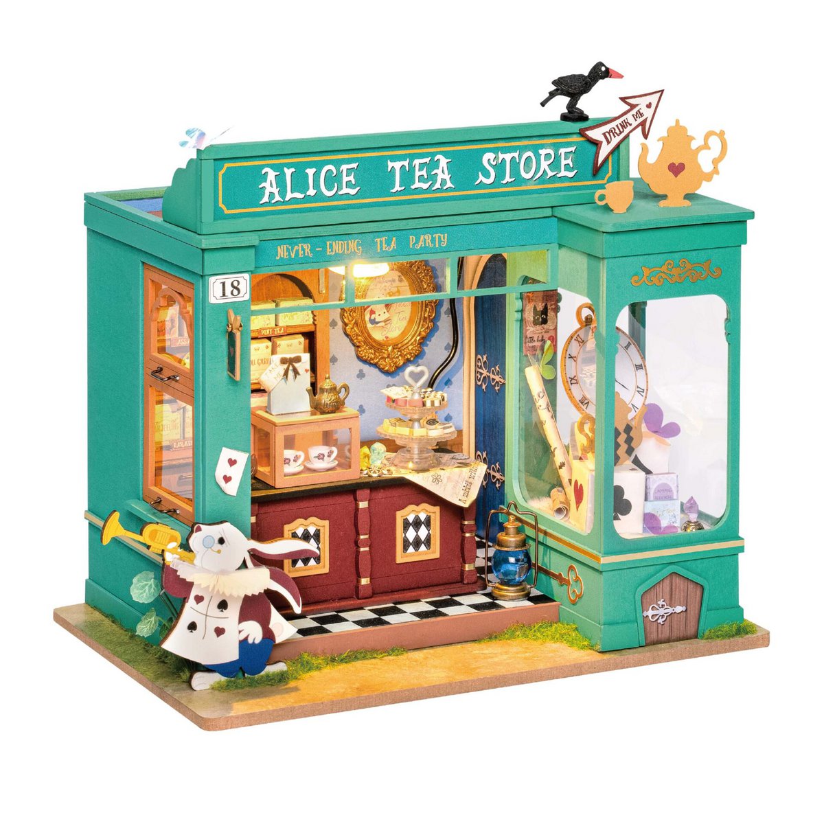 DIY Huisje Alice's Tea Store met LED verlichting, Robotime, DG156, 20x14x22cm