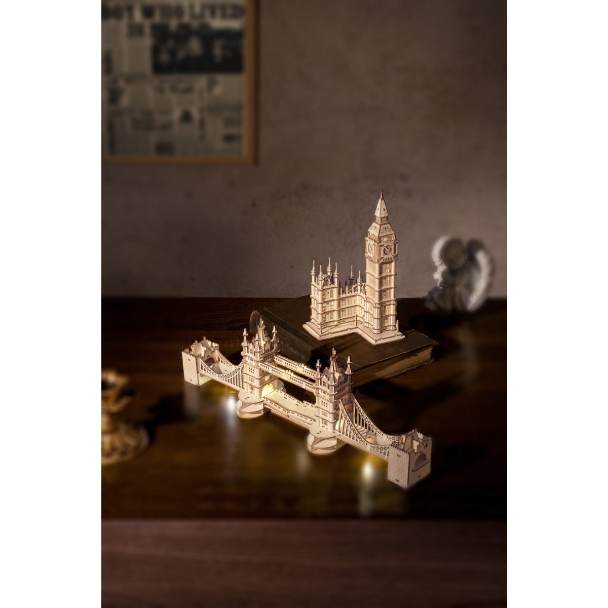 3D Houten Puzzel, Tower Bridge incl. verlichting, Robotime, TG412, 36x7,5x11,1cm