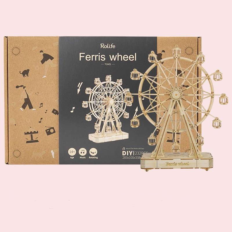 3D Puzzel Muziekdoos Hout Ferris Wheel, Robotime, TGN01, 28,1 x 10 x 33,8 cm