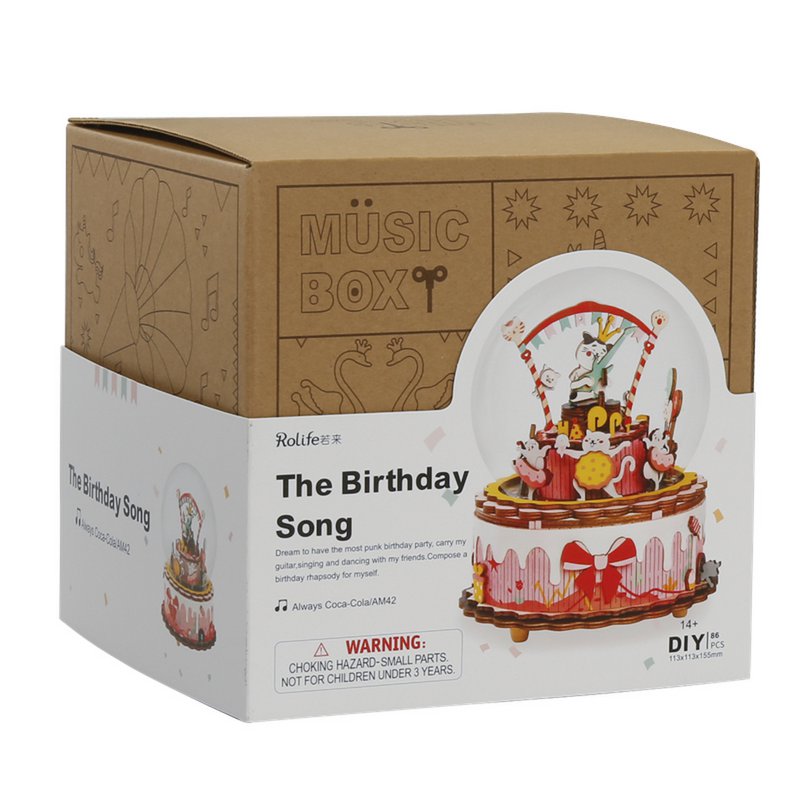 Muziekdoos DIY 3D Puzzel The Birthday Song, Robotime, AM42, 11,3×11,3×15,5 cm