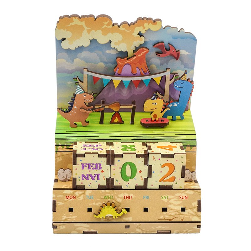 DIY Houten Puzzel Kalender, Jurassic Party, Tone-Cheer, TQ012, 10,5x8,9x15,5cm