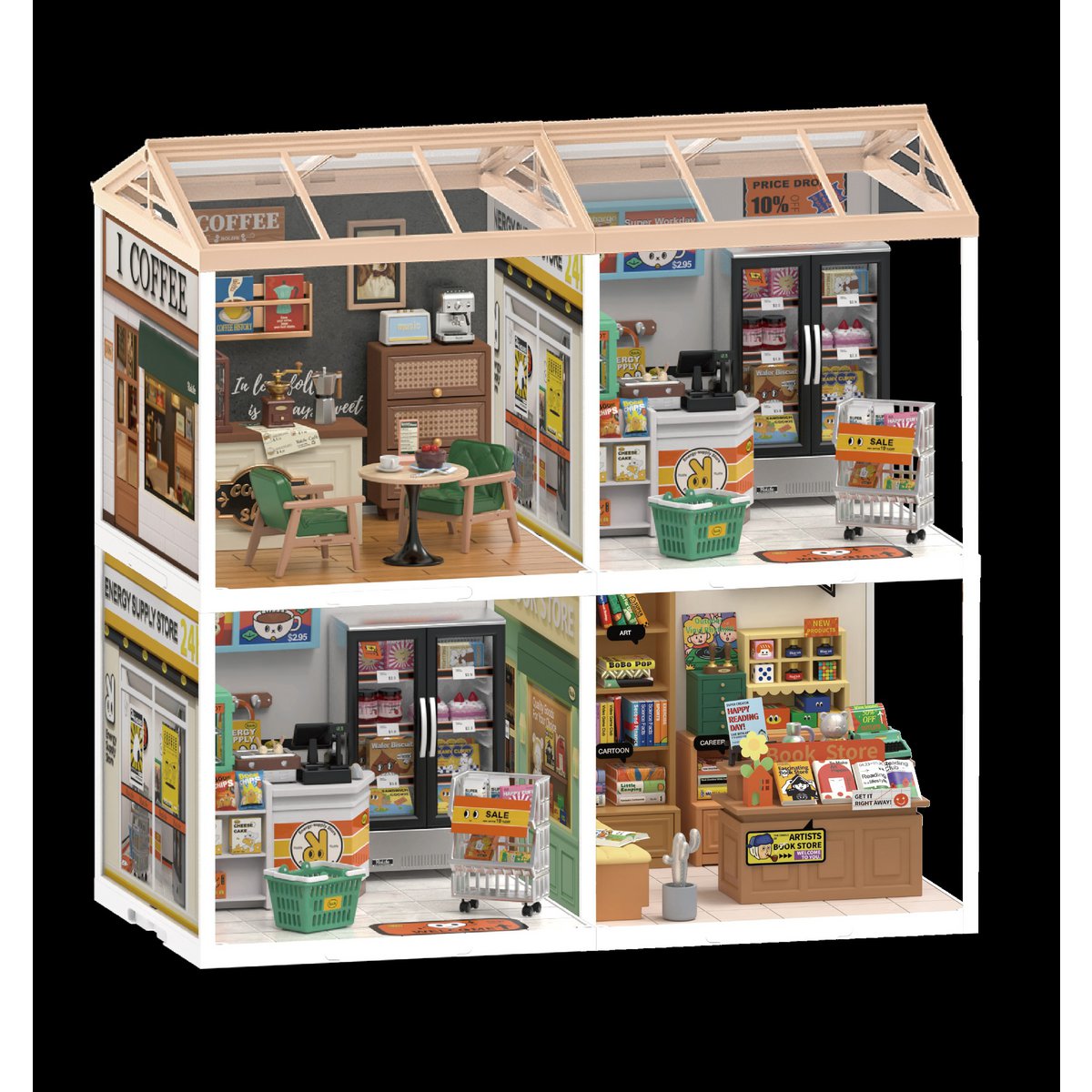 DIY Huisje Super Store Fascinating Bookstore, Robotime, DW004, 16,3x16,3x15,2cm