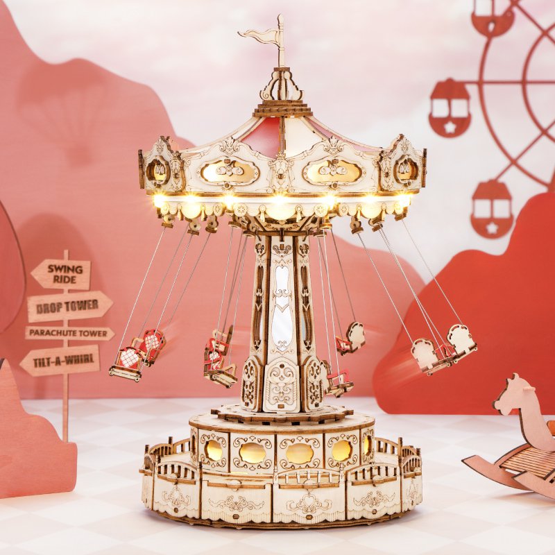 Muziekdoos Hout DIY 3D Puzzel Swing Ride, Robotime, EA02, 22x22x27cm