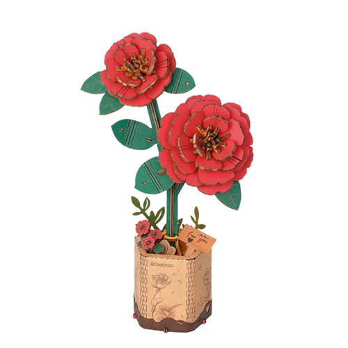 DIY Houten Bloem Red Camellia, Rode Camelia, Robotime, TW031, 11,5x6,5x2