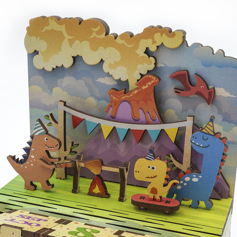 DIY Houten Puzzel Kalender, Jurassic Party, Tone-Cheer, TQ012, 10,5x8,9x15,5cm