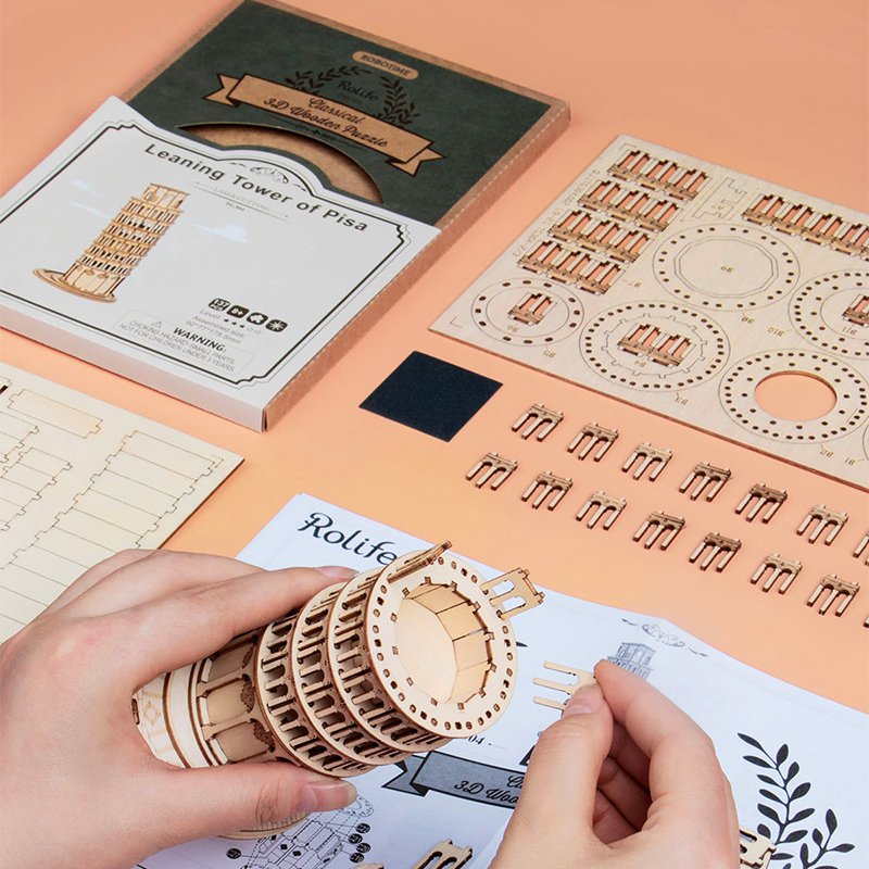 3D Houten Puzzel Leaning Tower of Pisa, Robotime, TG304, 9,2x7,7x17,9cm