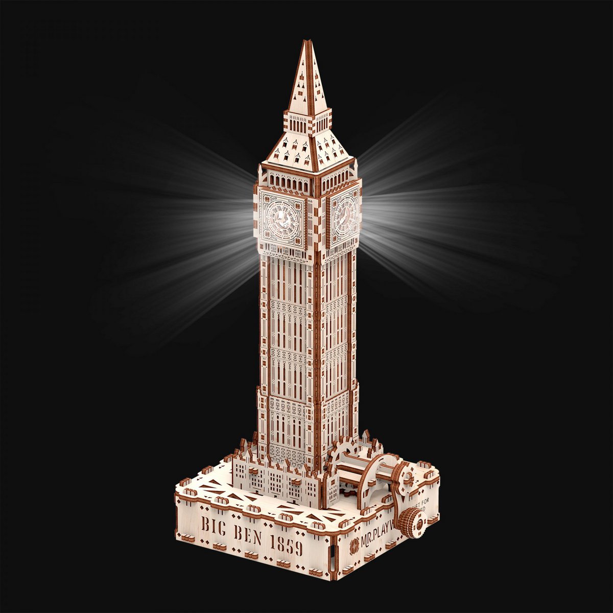 Mr. Playwood 3D Houten Puzzel, Big Ben met LED verlichting, 10206, 18,5x16x40cm