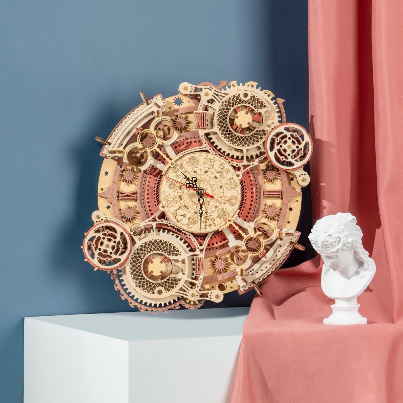 3D Houten Puzzel Zodiac Wandklok, Robotime, LC601, 33,5x29,5x5,5cm