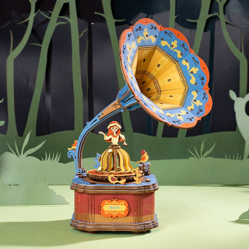 Muziekdoos Hout DIY 3D Puzzel Vintage Gramophone, Robotime, AM43, 5,1×15,1×22,2 cm