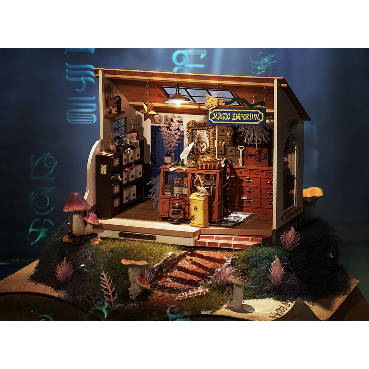 DIY Huisje Kiki's Magic Emporium met LED verlichting, Robotime, DG155, 21,5x13,3x17,5cm