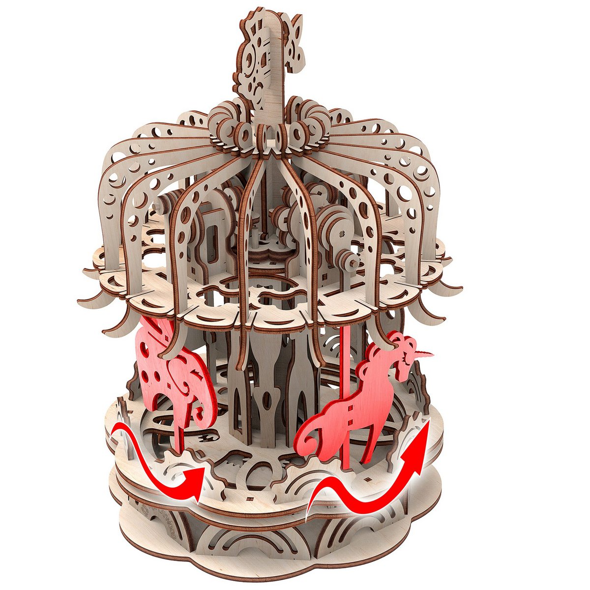 Mr. Playwood 3D Houten Puzzelcarrousel, 10403, 25x25x32cm.