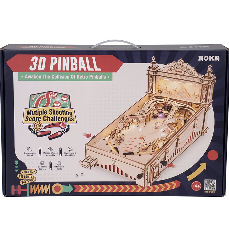 3D Houten Puzzel Flipperkast/Pinball Machine, Robotime, EG01, 27,5x47,5x28cm
