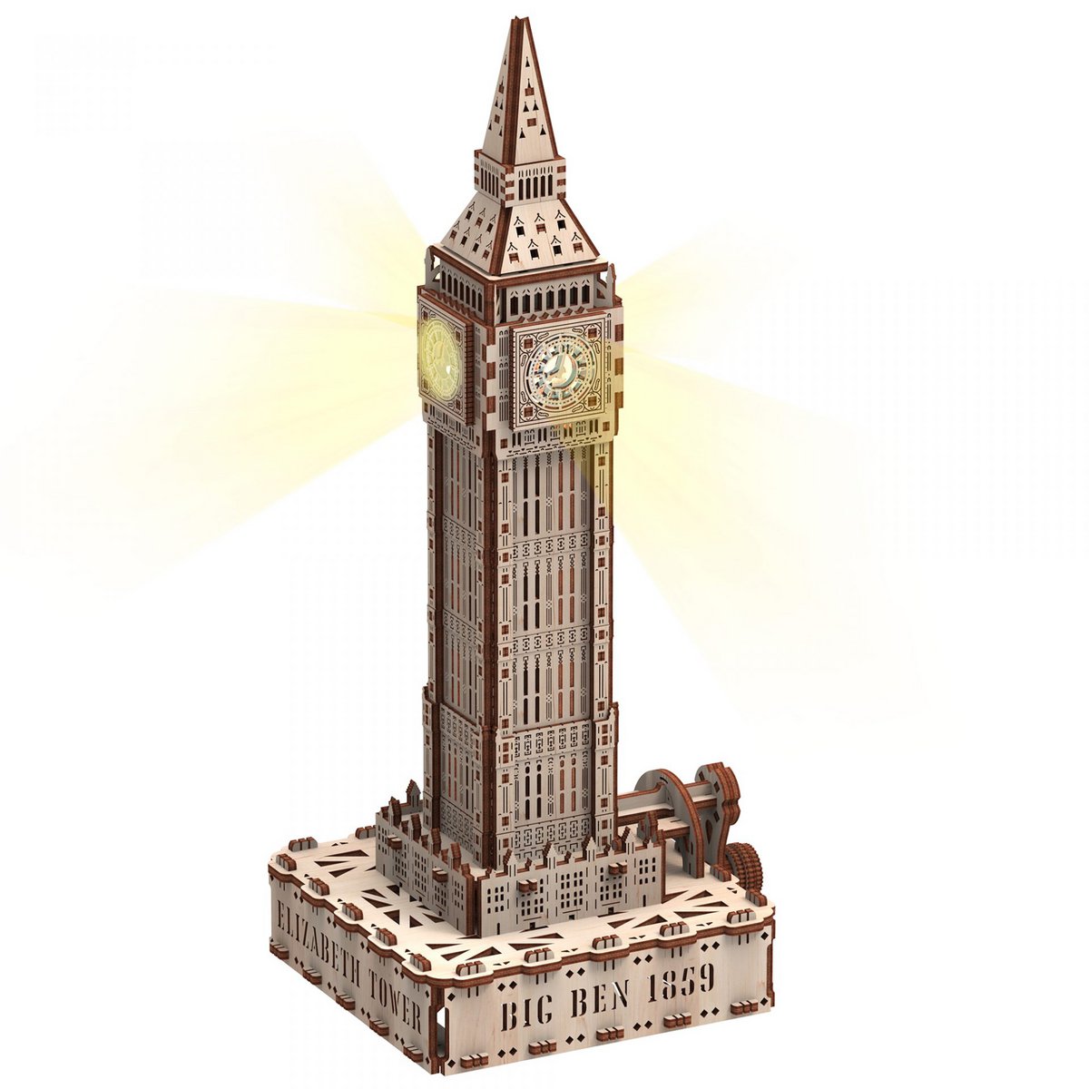 Mr. Playwood 3D Houten Puzzel, Big Ben met LED verlichting, 10206, 18,5x16x40cm