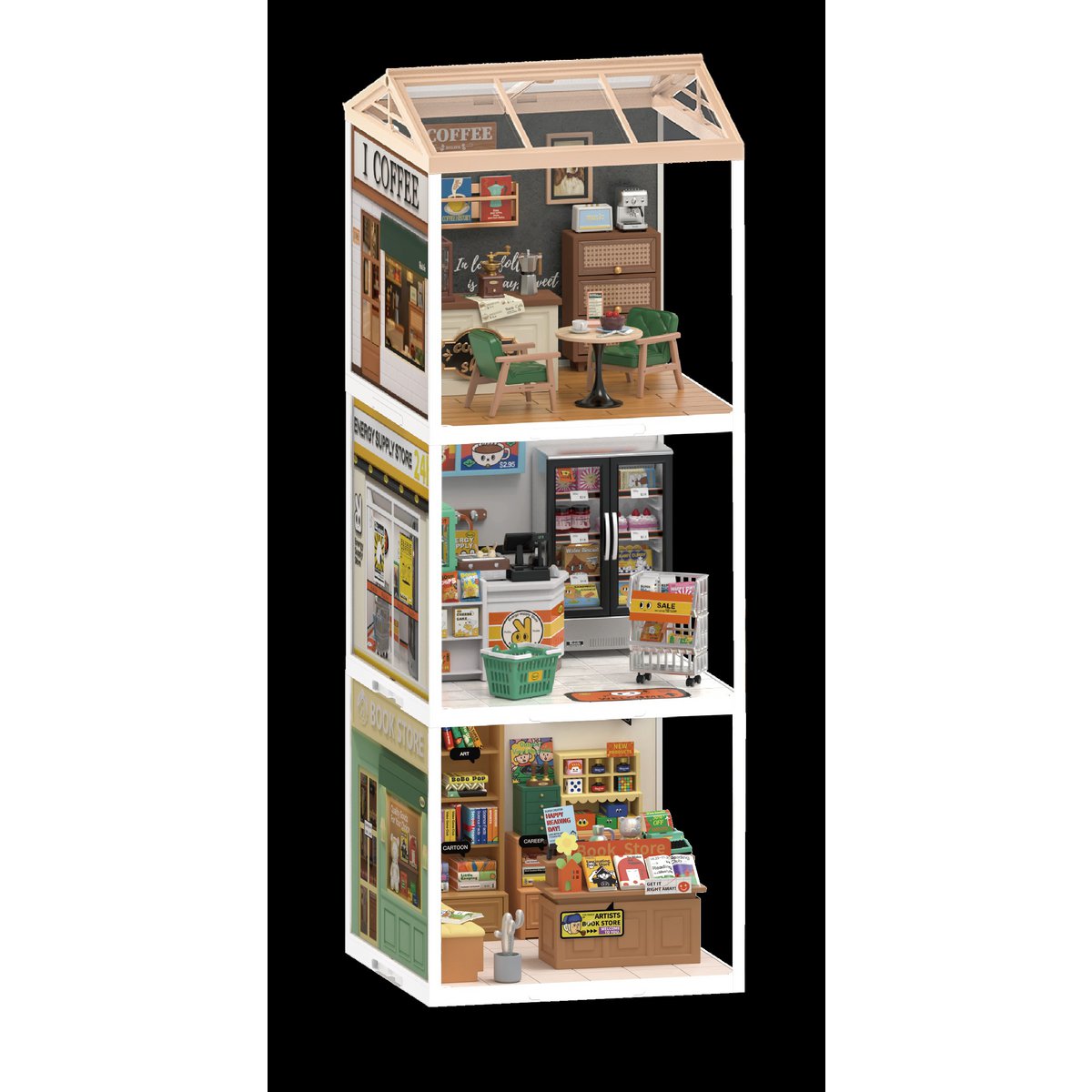 DIY Huisje Super Store Fascinating Bookstore, Robotime, DW004, 16,3x16,3x15,2cm