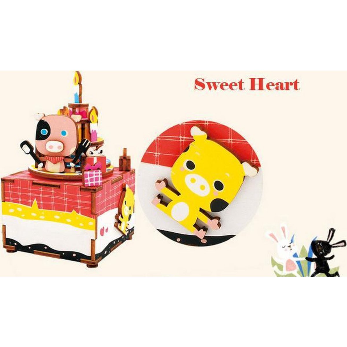 Muziekdoos Hout DIY 3D Puzzel Happy Birthday, Robotime, AM309, 7,3x8,5x13cm