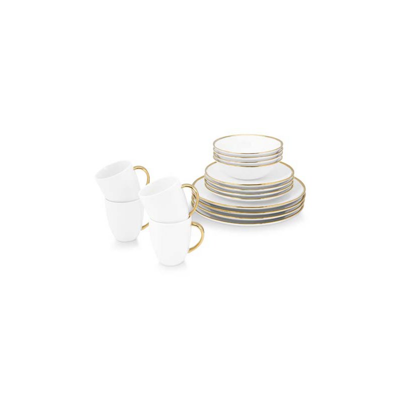Set/16 Servies Ruw Wit Goud