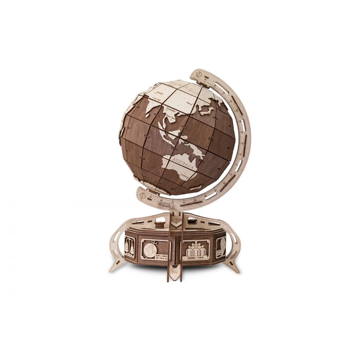 Eco Wood Art 3D Mechanische Puzzel Globe Bruin, 389, 32,x32x50,5cm