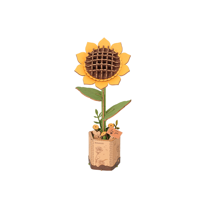 DIY Houten Bloem Sun Flower, Zonnebloem, Robotime, TW011, 9,5x8,5x23cm