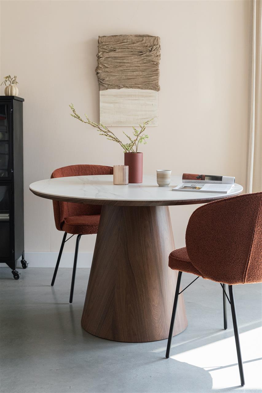 MF Living dinertafel rond 115 cm Hout Wit/ Bruin donker