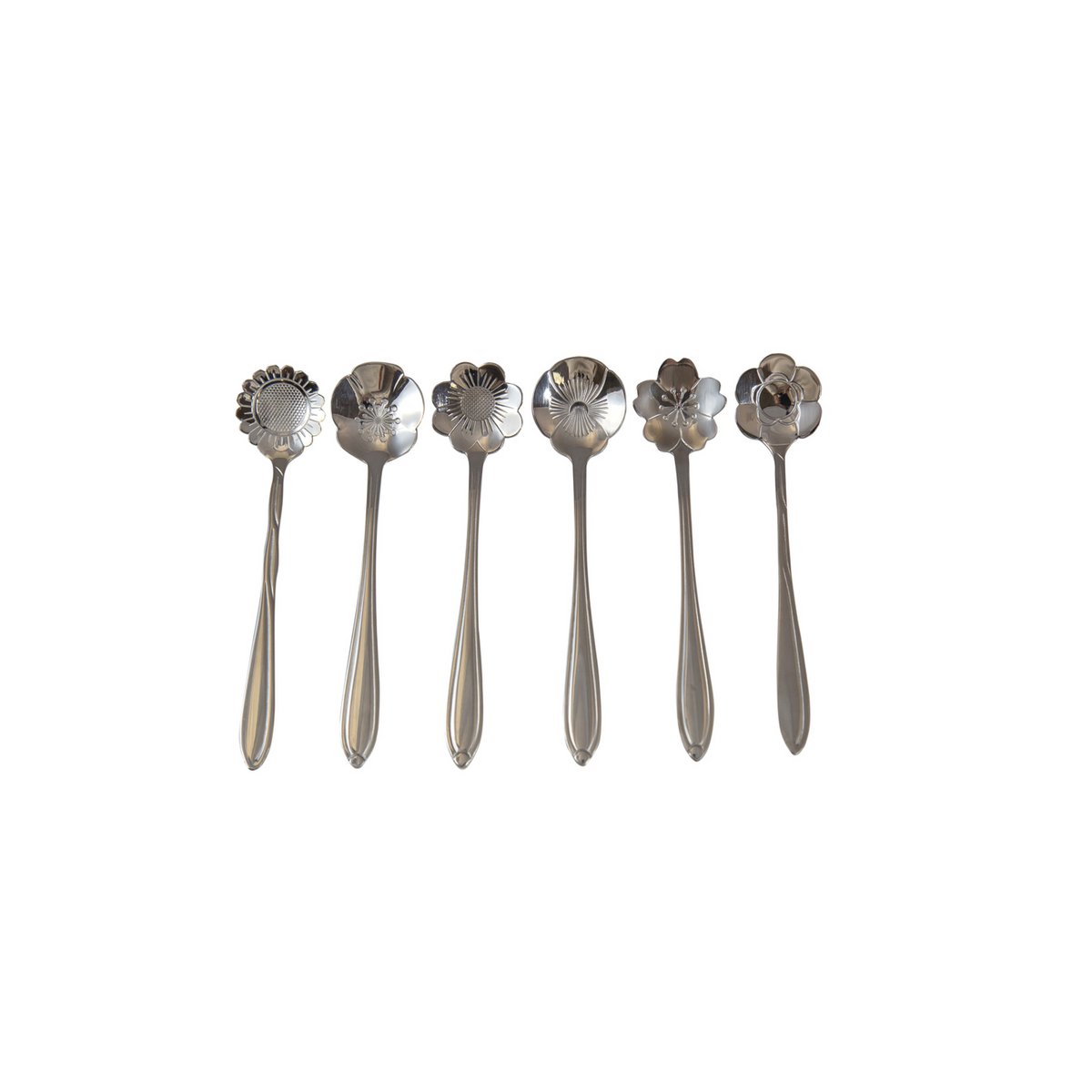 ZILVEREN GEASSORTEERDE BLOEMEN CAKE LEPELS - SET VAN 6