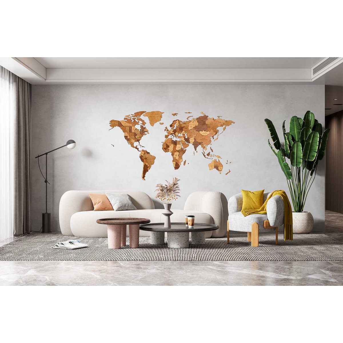 Art Houten Wandpuzzel Wereldkaart Choco World, Eco Wood Art, Size L, 2727, 192x105 cm