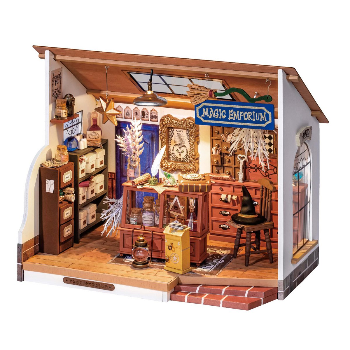 DIY Huisje Kiki's Magic Emporium met LED verlichting, Robotime, DG155, 21,5x13,3x17,5cm
