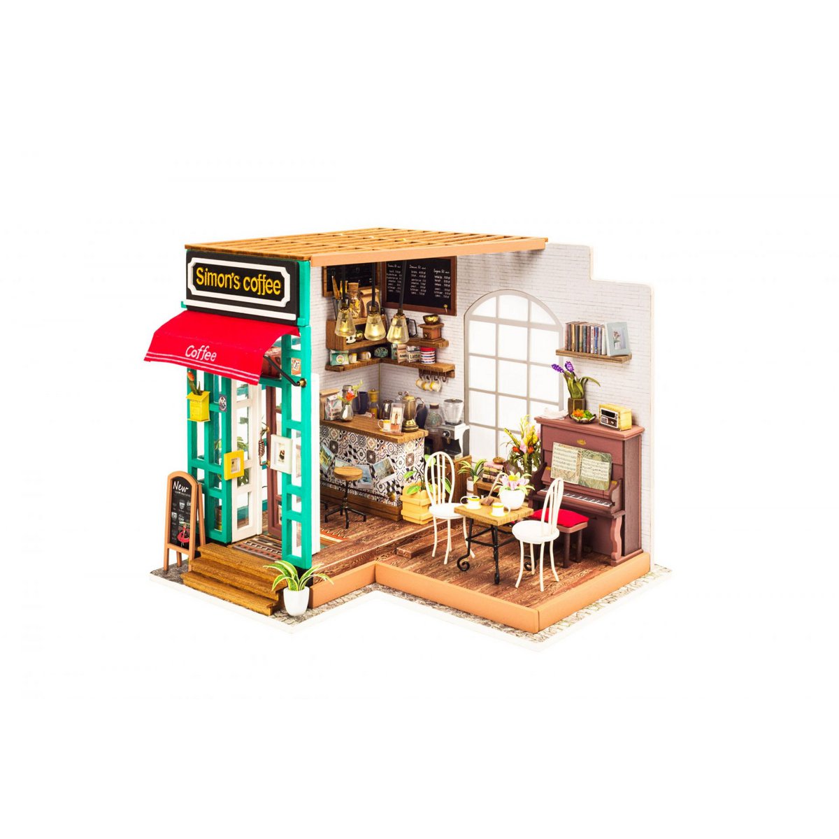 DIY Huisje Simon's Coffee, Robotime, DG109, 22,6x19,4x19cm.