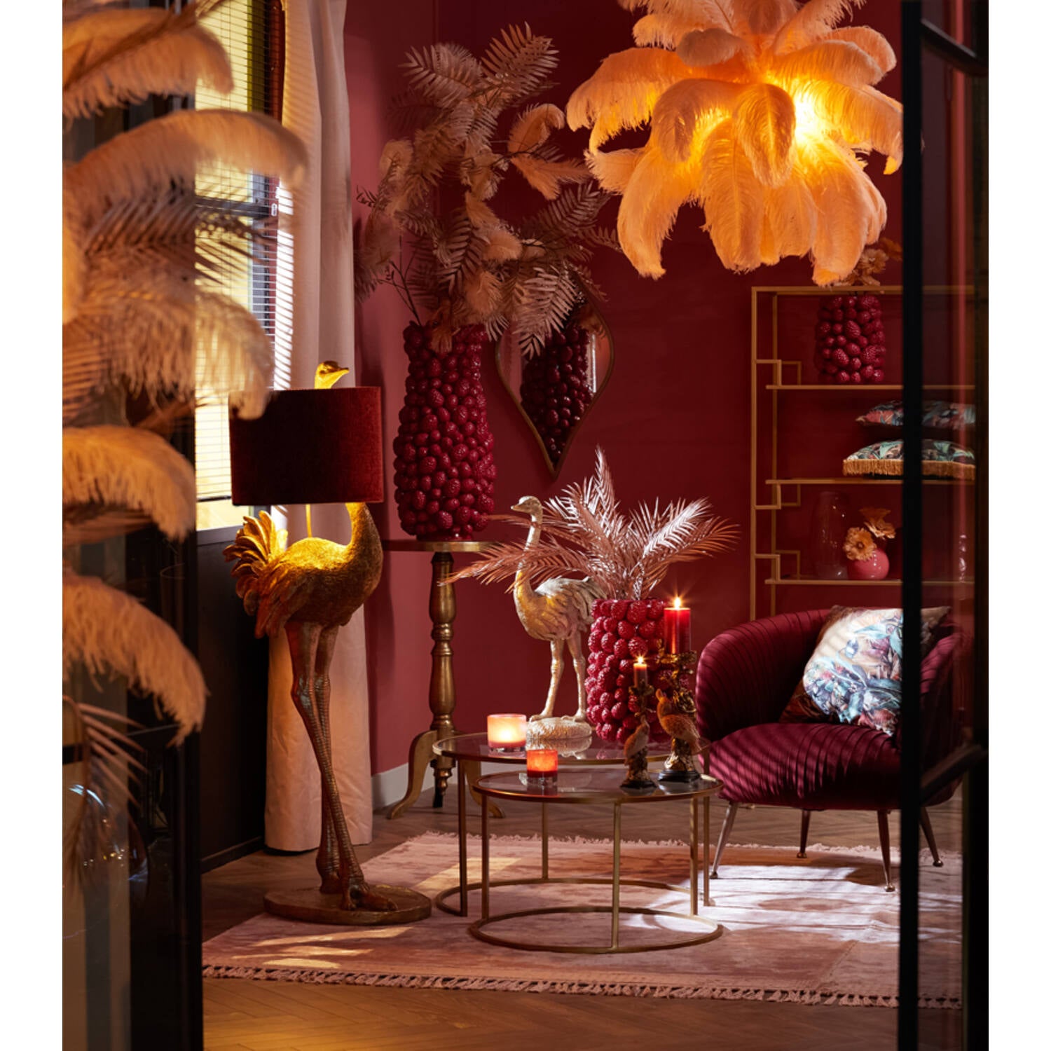 Hanglamp E14 Ø80 cm FEATHER goud+perzik