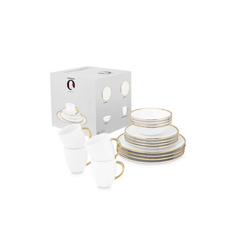 Set/16 Servies Ruw Wit Goud
