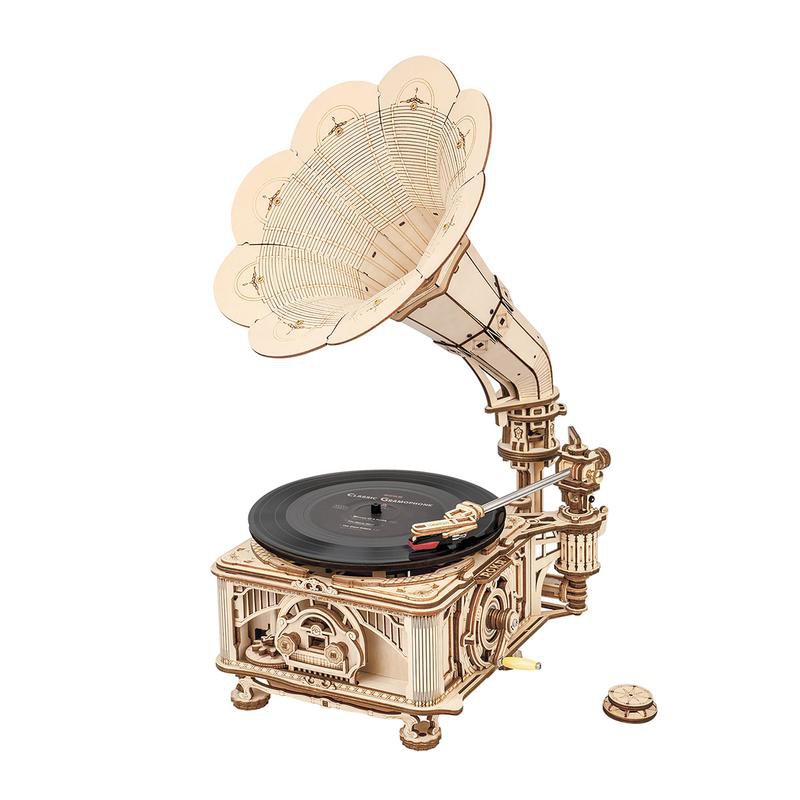 Houten Puzzel 3D Classical Gramophone Electrisch en Mechanisch, Robotime, LKB01D, 22,6x26,1x42,9cm