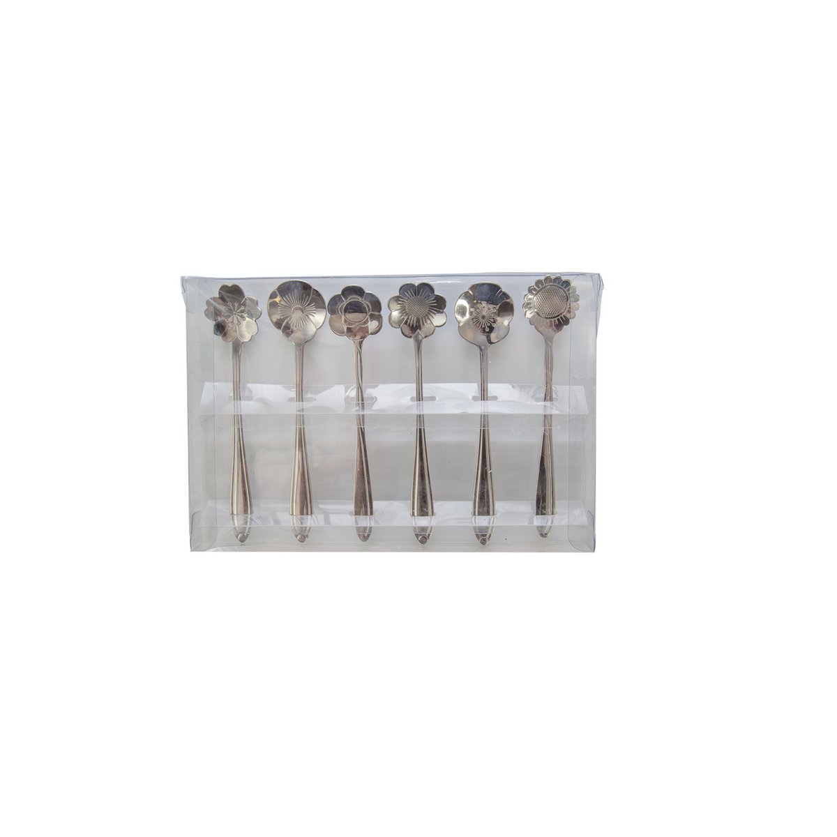 ZILVEREN GEASSORTEERDE BLOEMEN CAKE LEPELS - SET VAN 6
