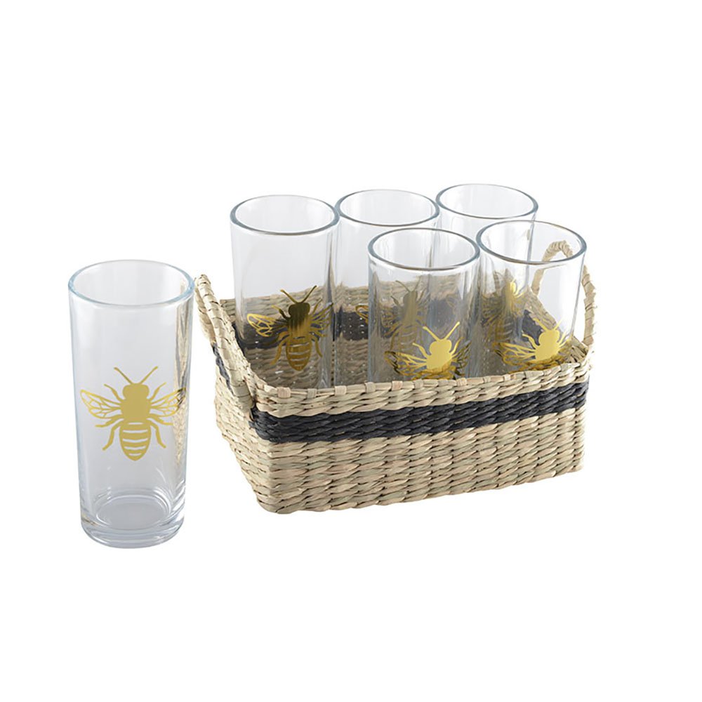 SET VAN 6 BIJ GLAZEN MET MAND