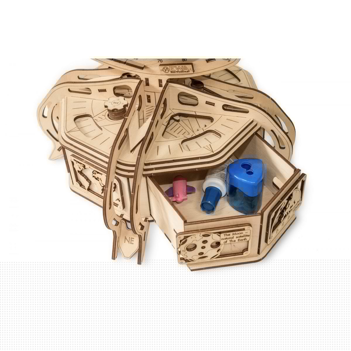 Eco Wood Art 3D Mechanische Puzzel Globe Blauw, 396, 32x32x50,5cm