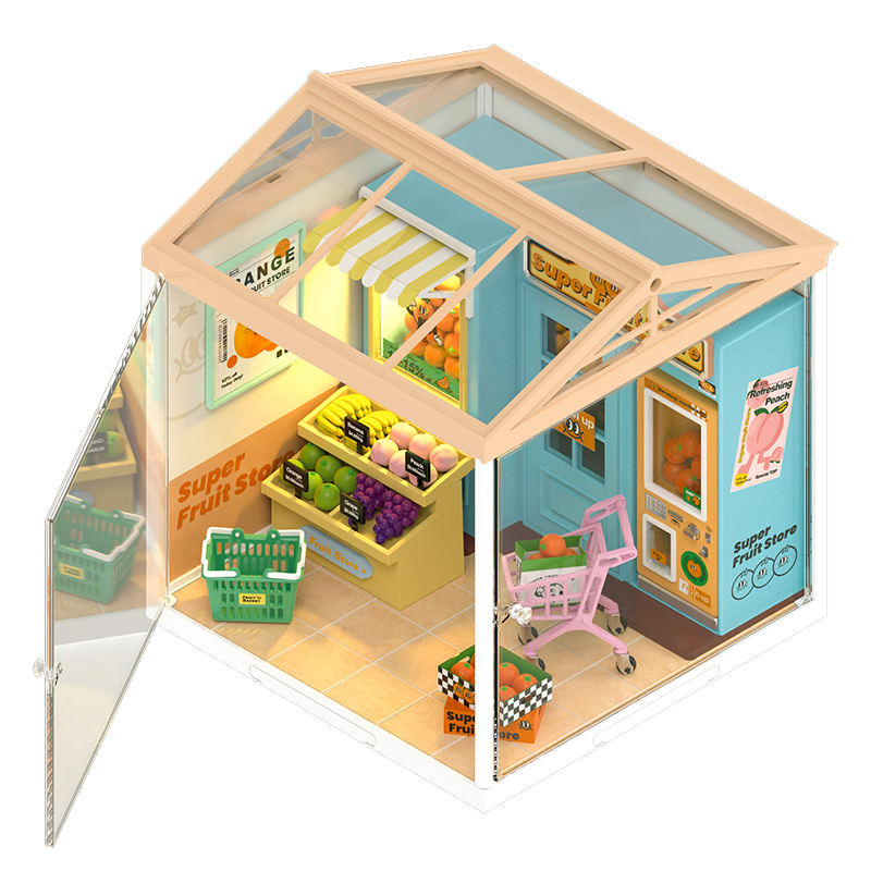 DIY Huisje Super Store Daily VC Fruit Store, Robotime, DW003, 16,3x16,3x15,2cm