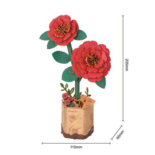 DIY Houten Bloem Red Camellia, Rode Camelia, Robotime, TW031, 11,5x6,5x2