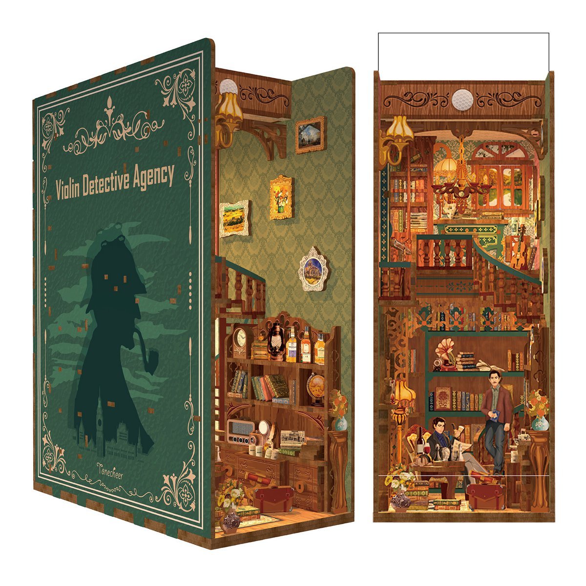 DIY Book Nook Boekensteun Violin Detective Agency inclusief Dust-cover, Tone-Cheer, TQ117, 18 x 9,8 x 24,5 cm