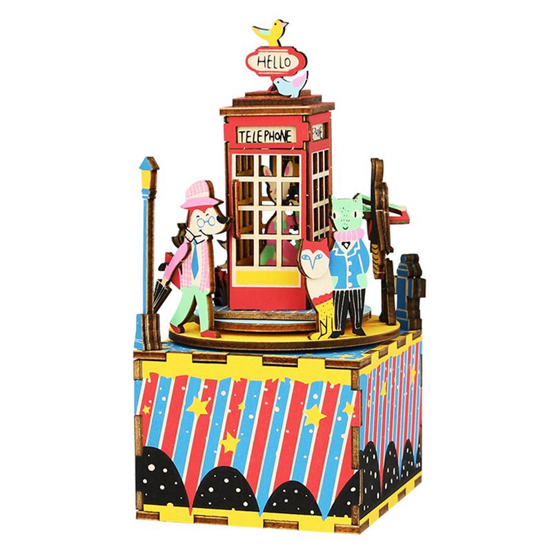 Muziekdoos Hout DIY 3D Puzzel Phone Booth, Robotime, AM401, 9×8,1×17,1 cm